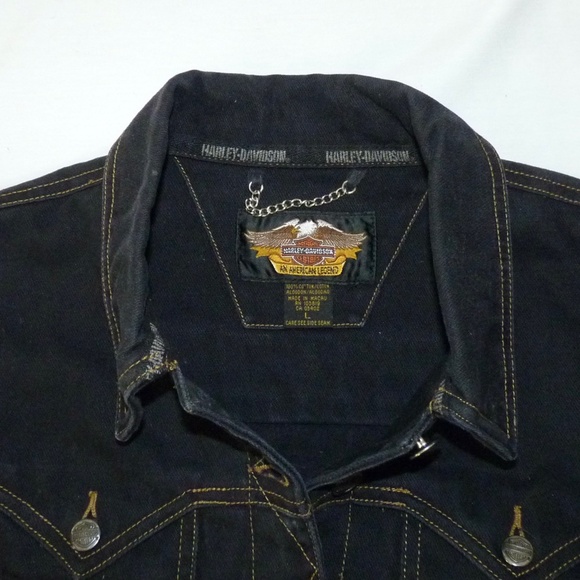 VINTAGE Genuine HARLEY-DAVIDSON Women's L Black Denim Motorcycle Jacket - Picture 8 of 13